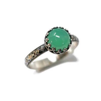 8mm Chrysoprase 925 Antique Sterling Silver Ring by Salish Sea Inspirations - image1